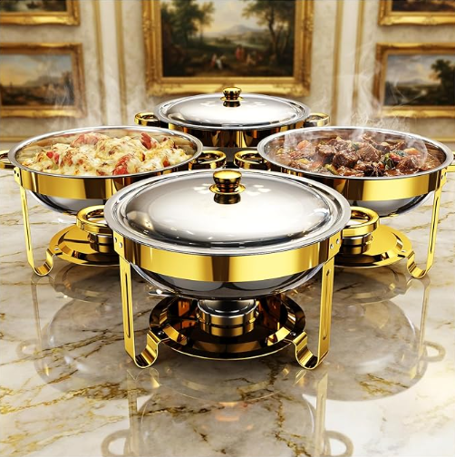 Gold Chafing Dishes for Buffet — 4 Pack
