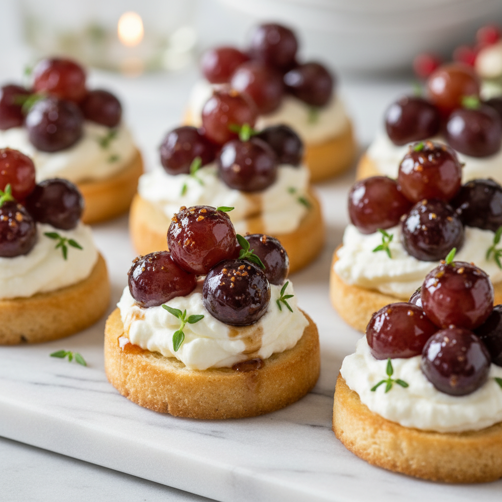 Whipped Ricotta Crostini with Balsamic Roasted Grapes