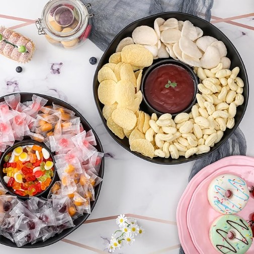 Round Chip & Dip Serving Set — 2-in-1 Party Snack Tray with Dip Bowl
