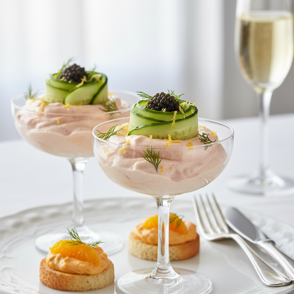 Smoked Salmon Mousse Cups with Cucumber & Caviar