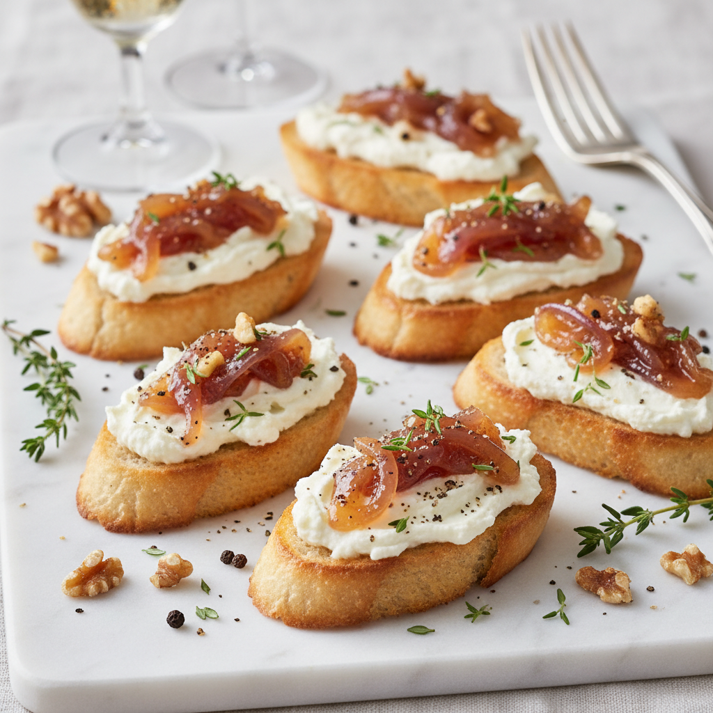 Whipped Goat Cheese & Caramelized Onion Crostini
