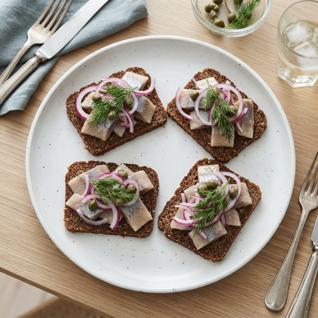 Danish Smørrebrød with Pickled Herring and Crème Fraîche