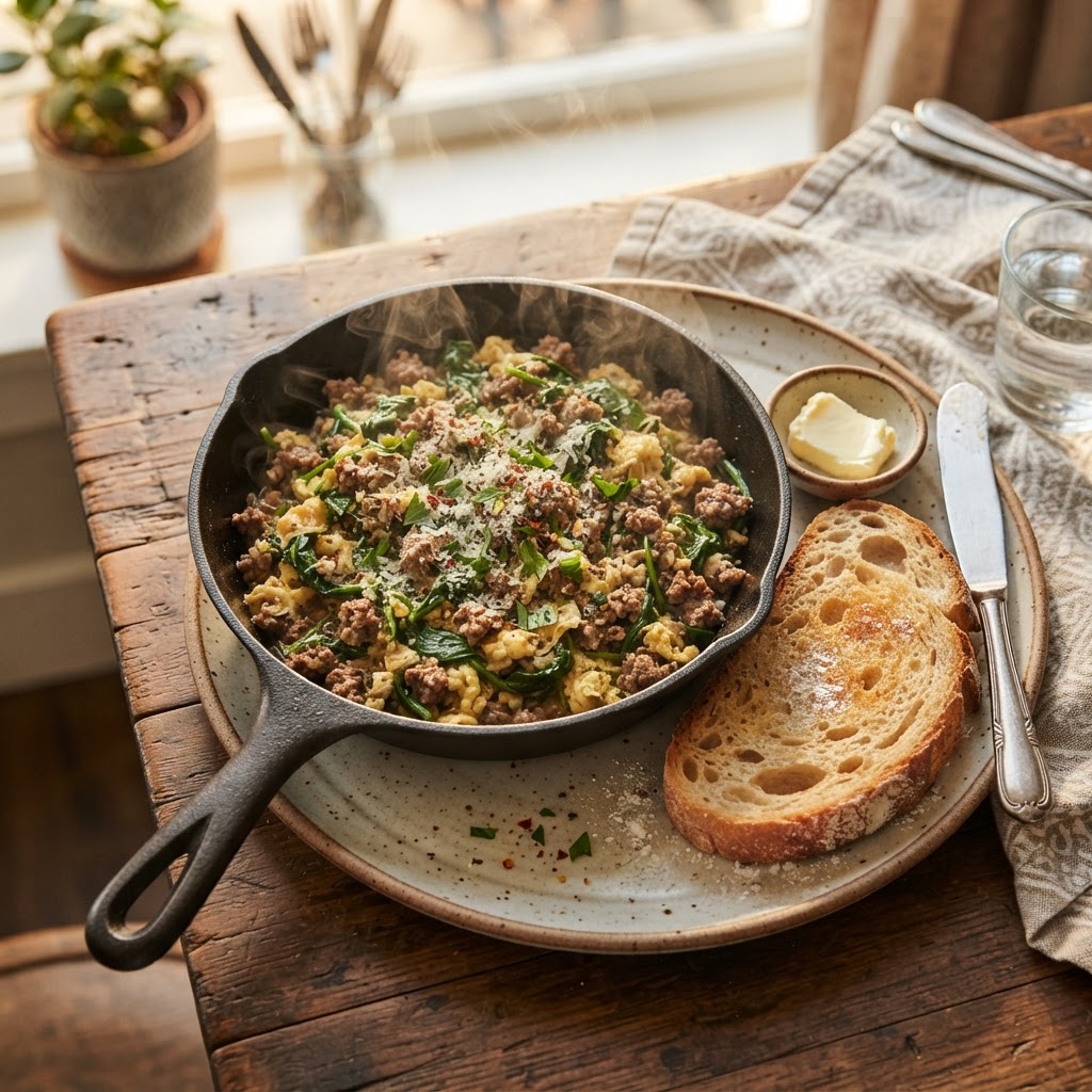 Joe's Special: San Francisco's Italian-American Brunch Scramble of Beef, Spinach, and Eggs