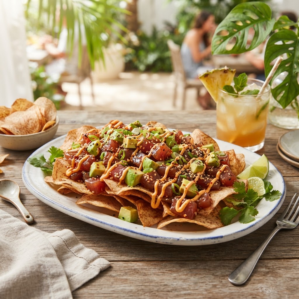 Hawaiian Ahi Poke Nachos with Taro Chips and Sriracha Aioli: The Polynesian Dish That Became America's Island Appetizer