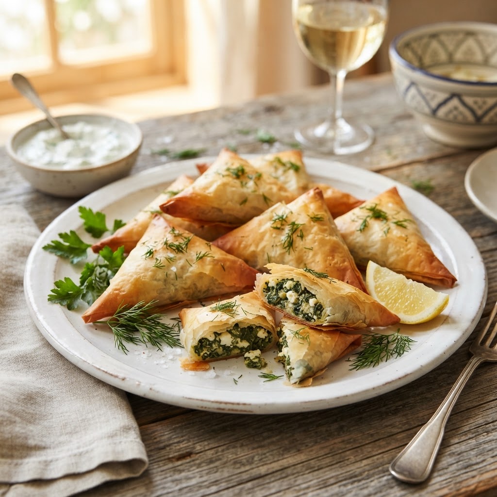Spanakopita Bites (Greek Spinach and Feta Phyllo Triangles)