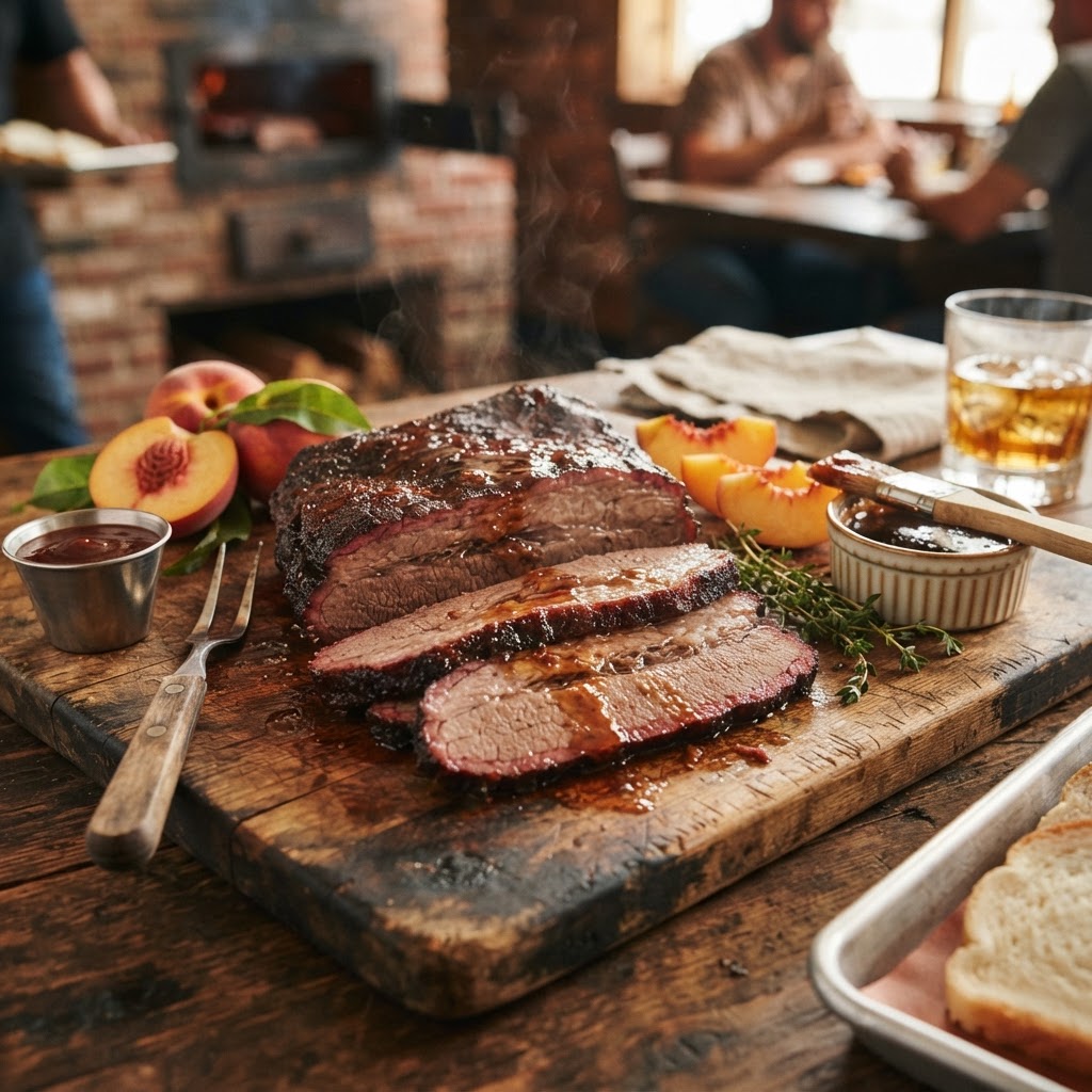 Smoked Beef Brisket with Bourbon Peach Glaze (Texas BBQ Elevated)