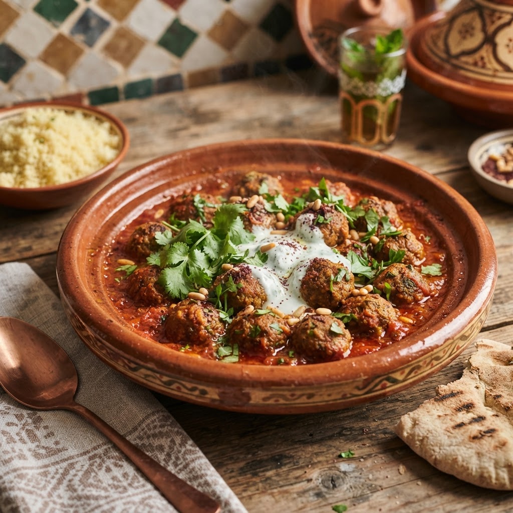 Moroccan Kefta Meatballs with Mint Yogurt Sauce