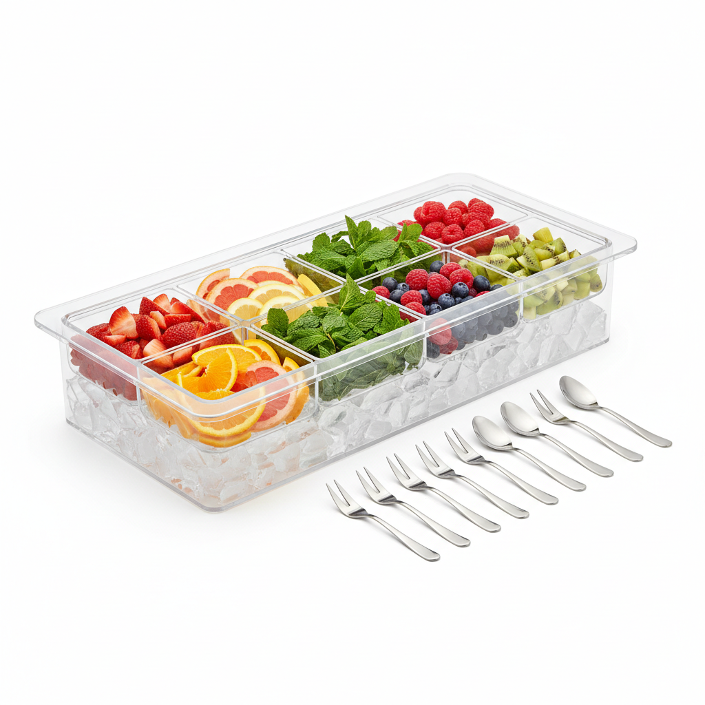 Chilled Condiment Tray with Stainless Steel Utensils