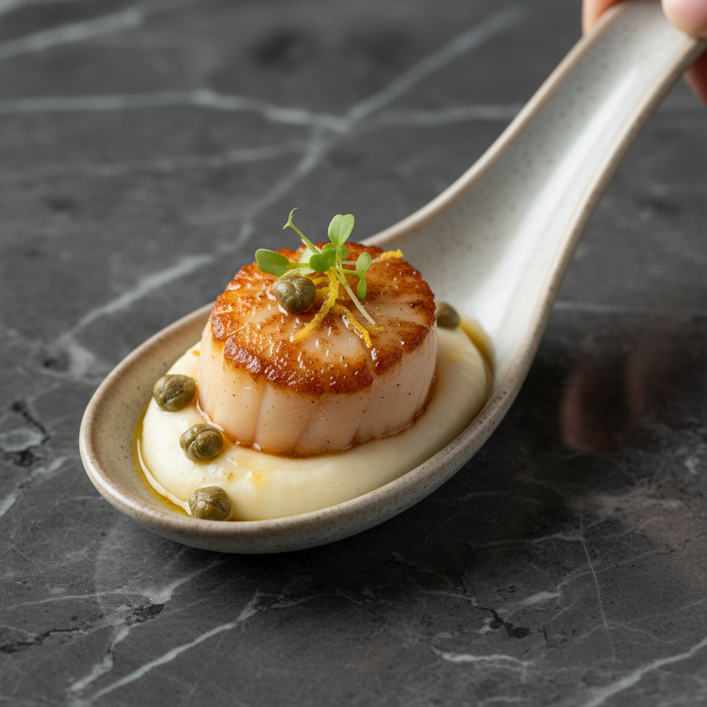 Seared Scallop on Cauliflower Purée Spoons