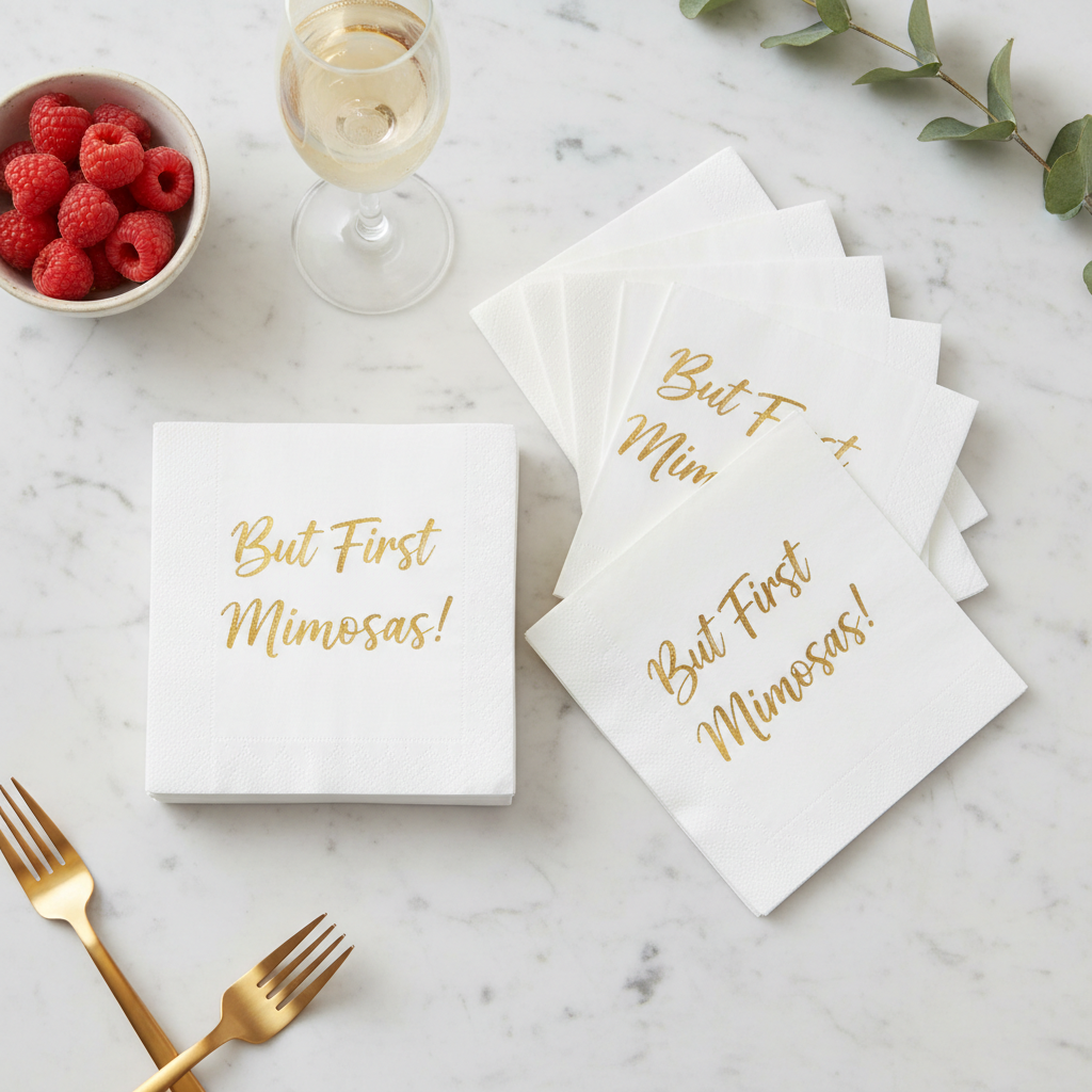 "But First Mimosas" Cocktail Napkins — 100 Pack