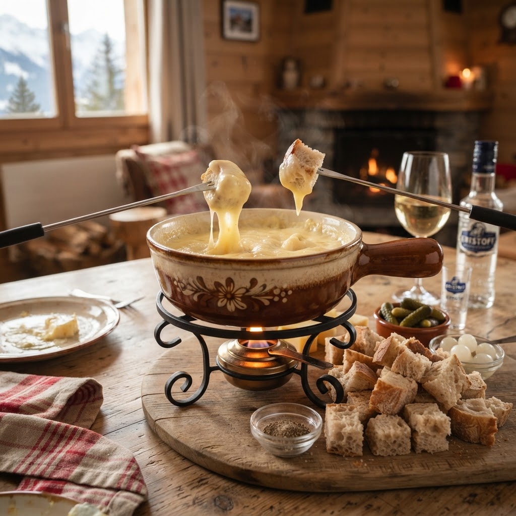 Swiss Cheese Fondue: The Alpine Communal Pot of Gruyère and Bread