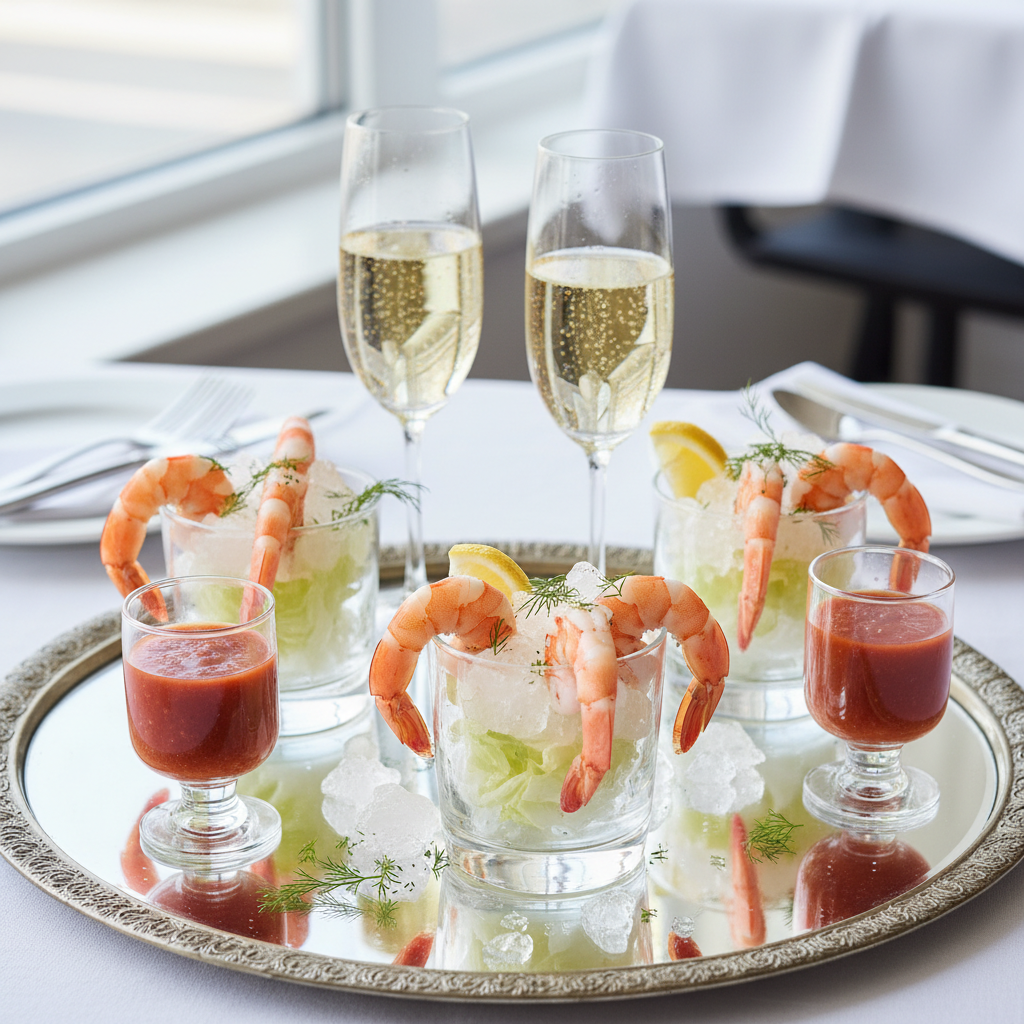 Spiced Shrimp Cocktail Cups with Champagne Cocktail Sauce