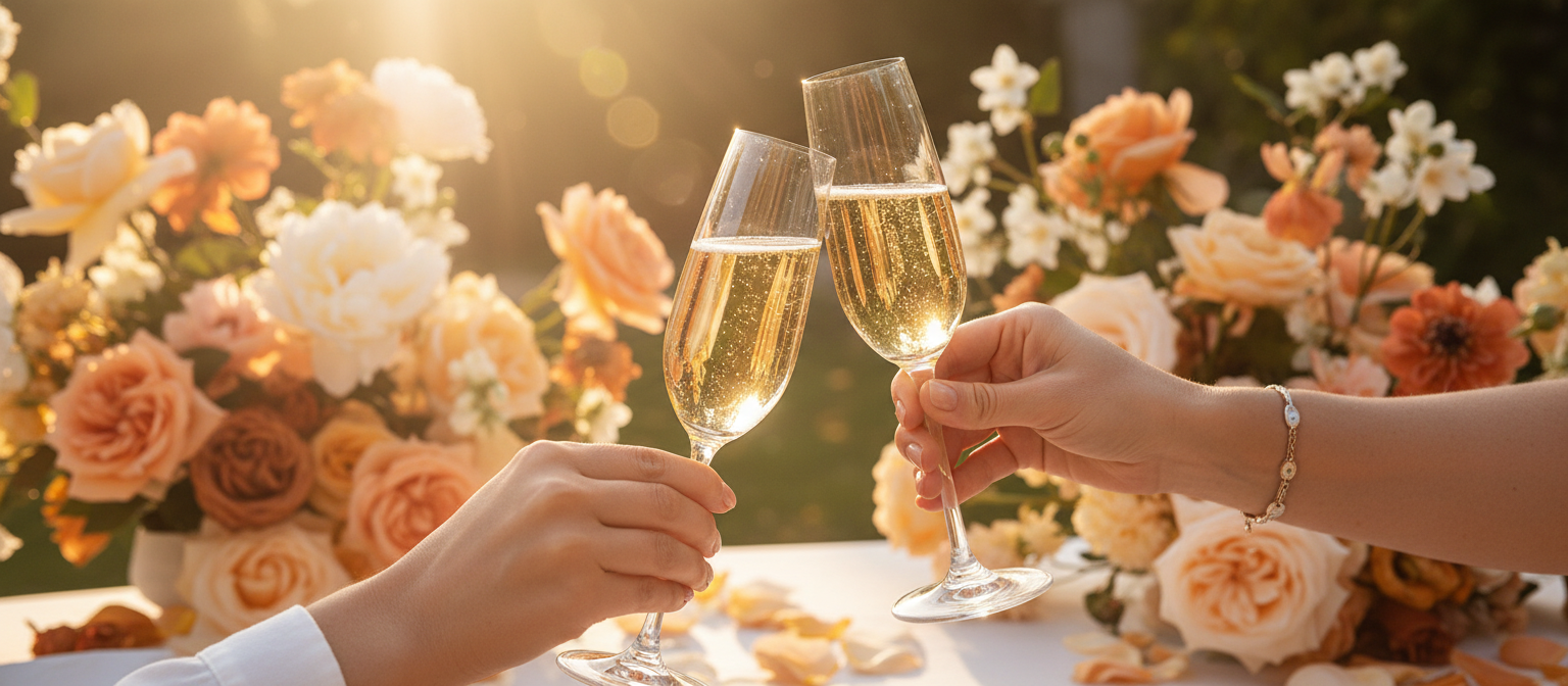 Celebratory toast with golden mimosas