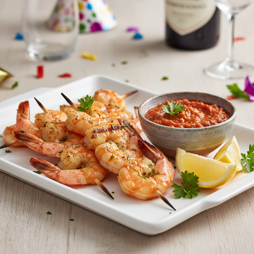 Grilled Prawn Skewers with Romesco Sauce