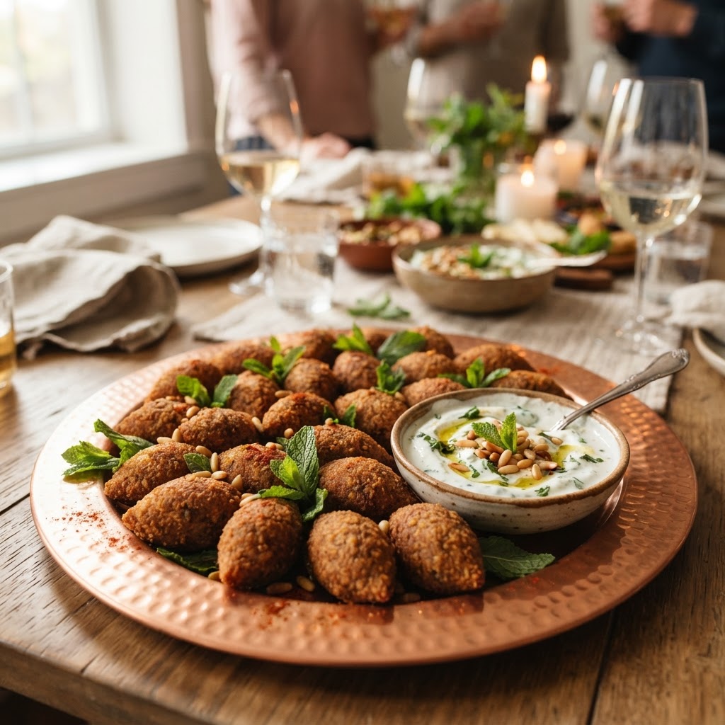 Lebanese Kibbeh Bites with Yogurt Mint Sauce