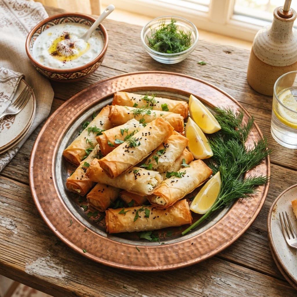Turkish Sigara Börek with Feta and Fresh Herbs