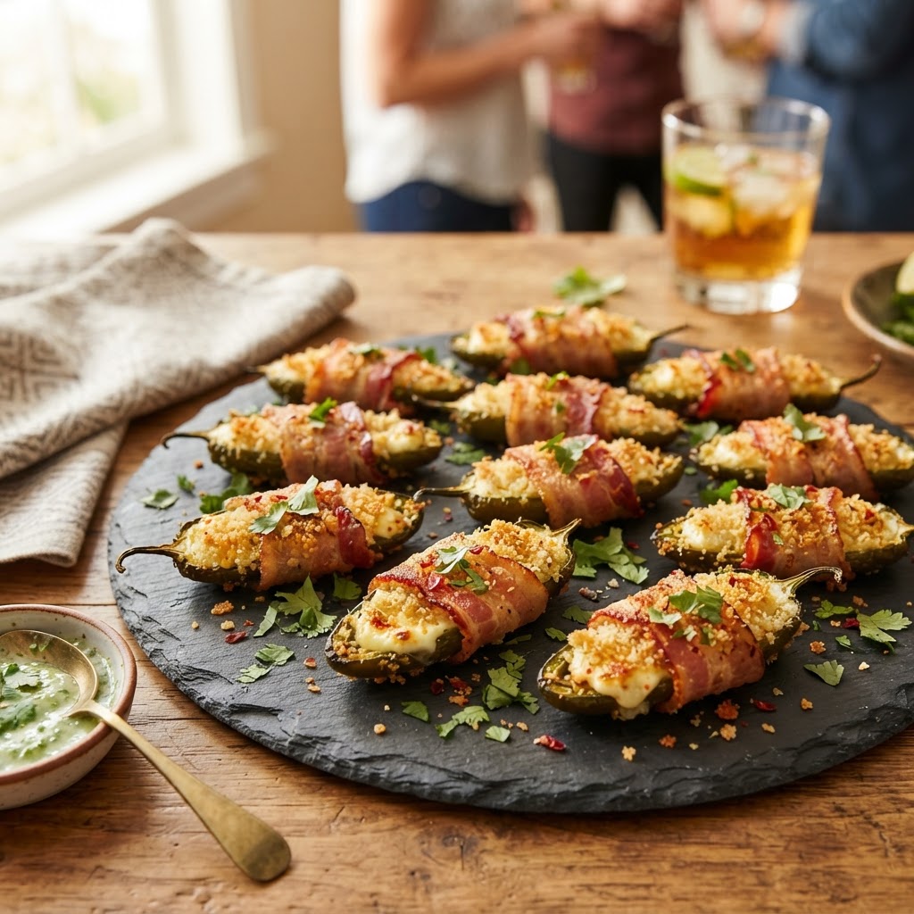 Jalapeño Poppers with Goat Cheese, Bacon, and Panko Crust