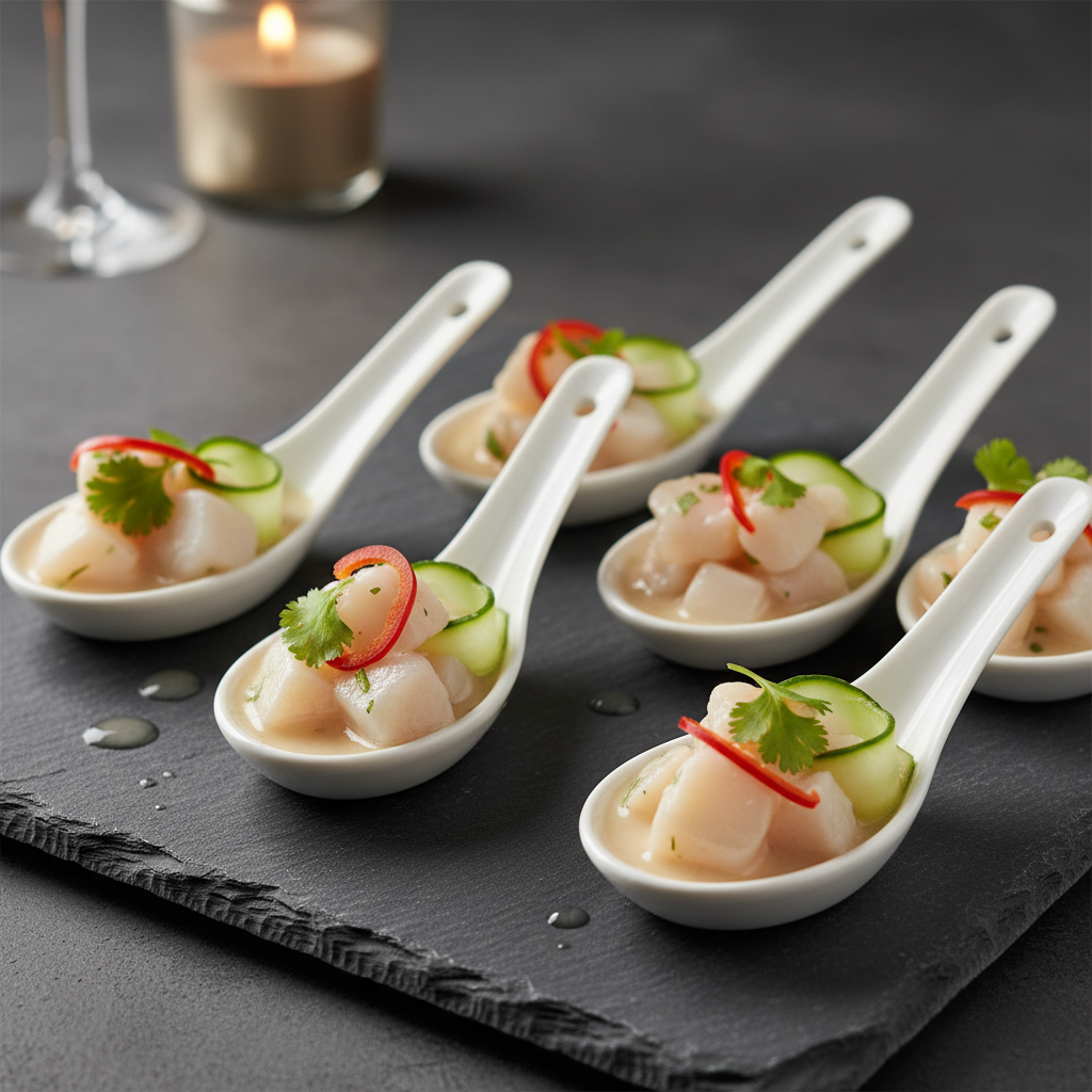 Seared Scallop Ceviche in Ceramic Spoons