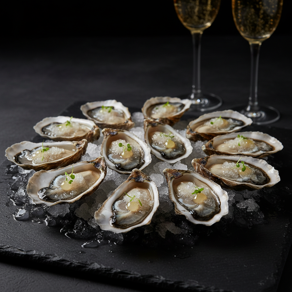 Champagne Oyster Shooters with Mignonette Granita
