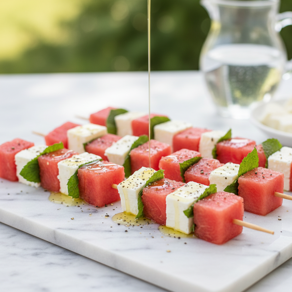 Watermelon & Feta Skewers with Mint