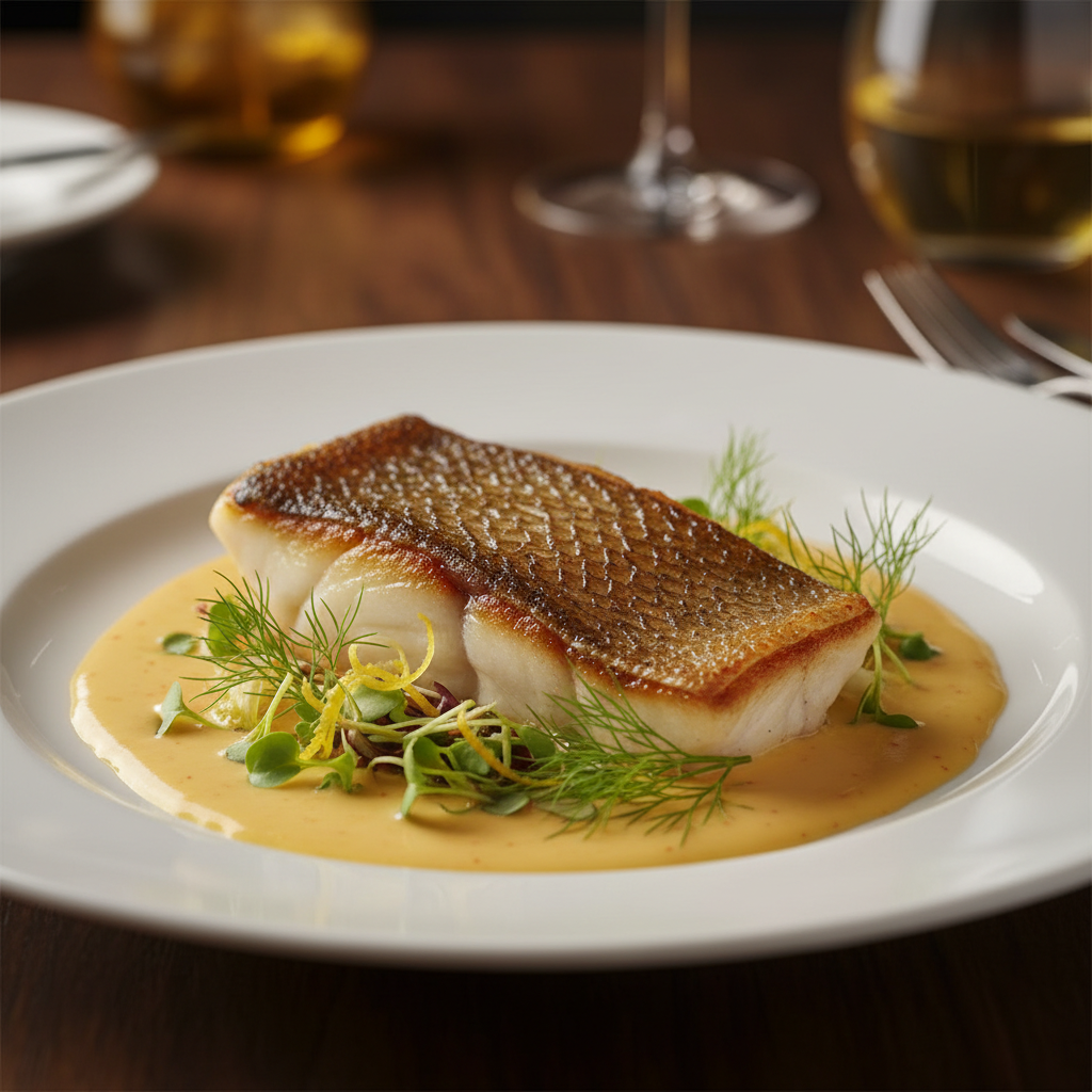 Pan-Seared Chilean Sea Bass with Saffron Beurre Blanc