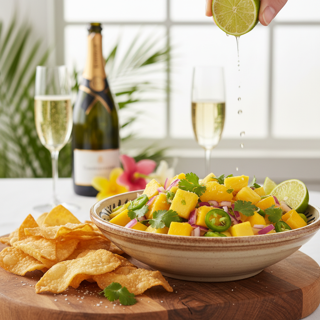 Tropical Pineapple Mango Salsa with Wonton Chips