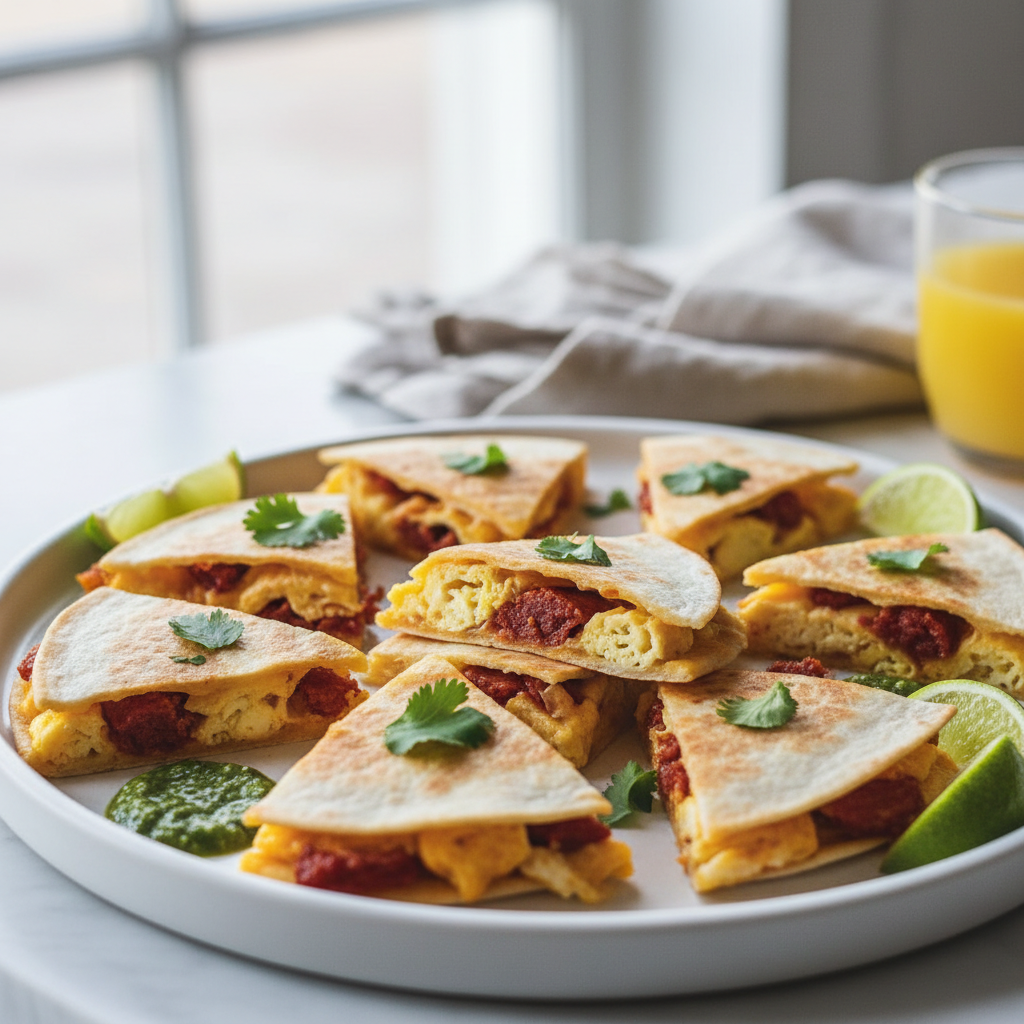 Breakfast Quesadilla Bites with Chorizo & Manchego
