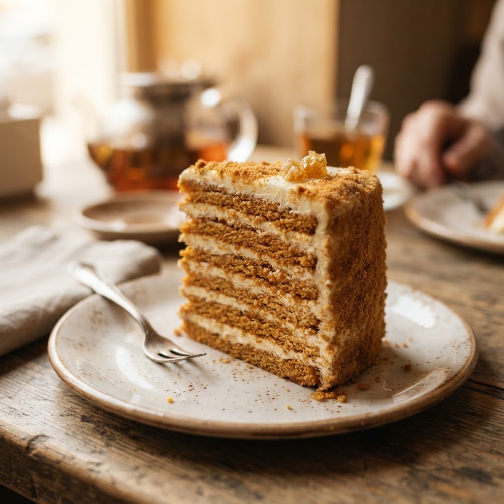 Russian Medovik Honey Cake al Brachetto