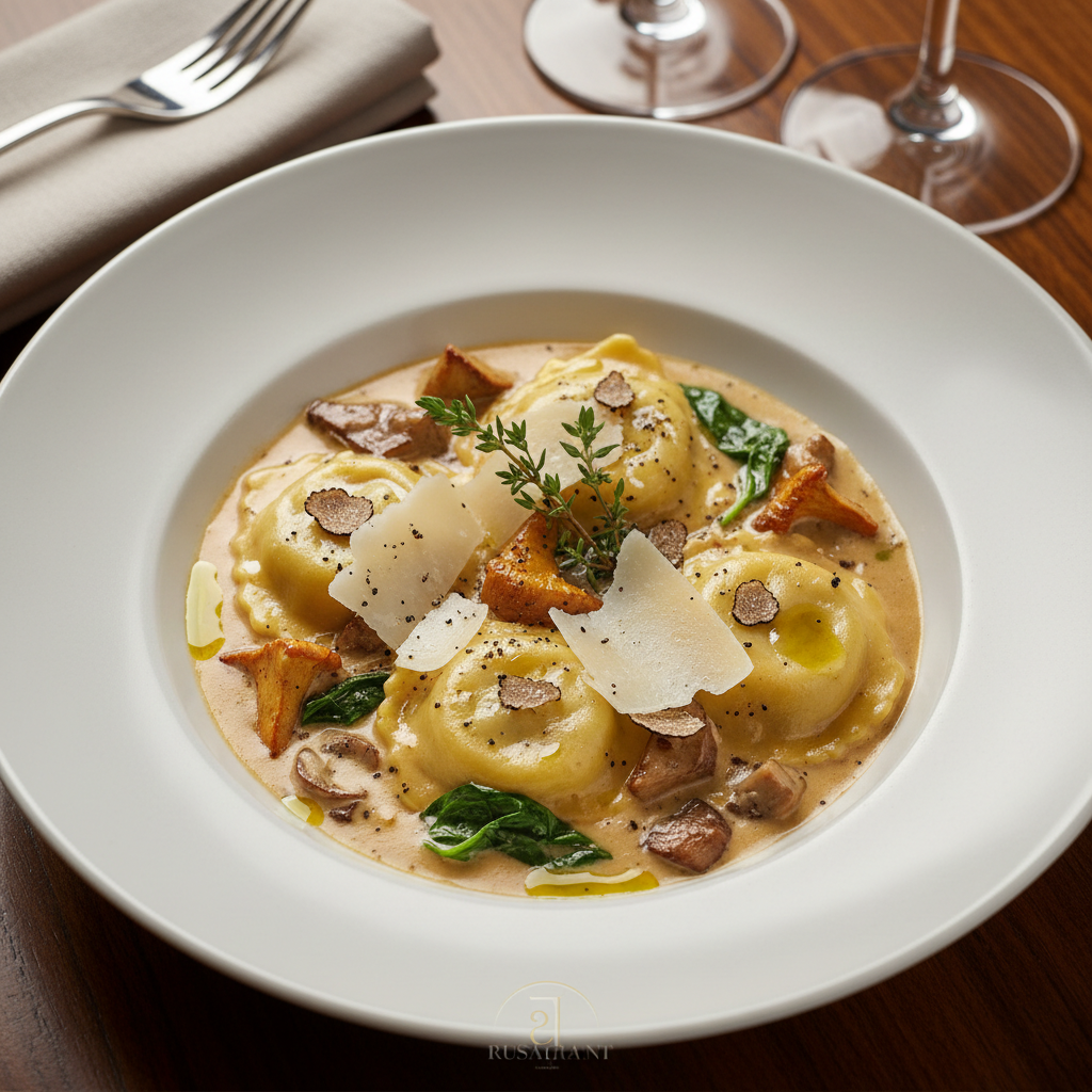 Wild Mushroom & Spinach Ravioli with Truffle Cream