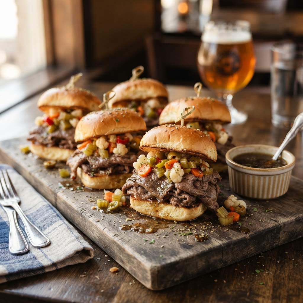 Chicago Italian Beef Sliders with Giardiniera