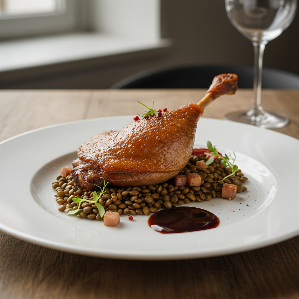 Duck Leg Confit with Lentilles du Puy & Port Jus