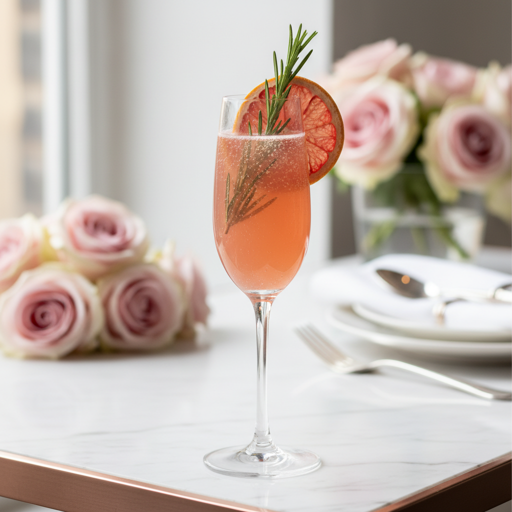 The Pink Grapefruit Rosemary Champagne Mimosa