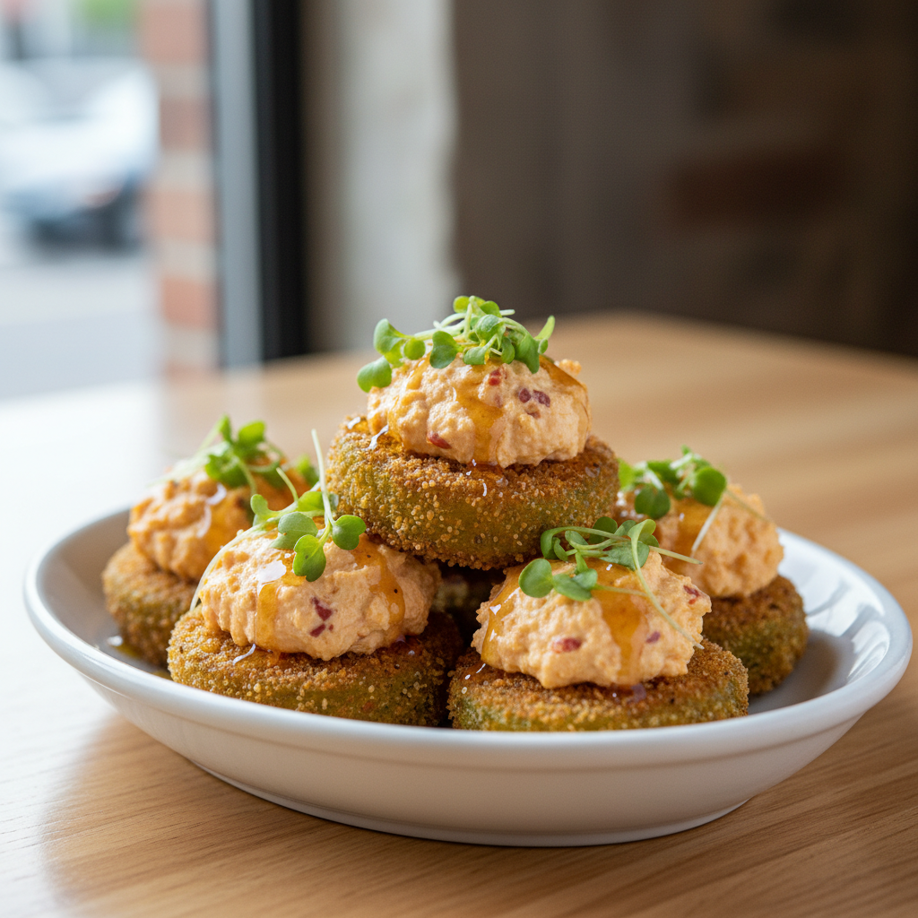 Fried Green Tomato Bites with Pimento Cheese