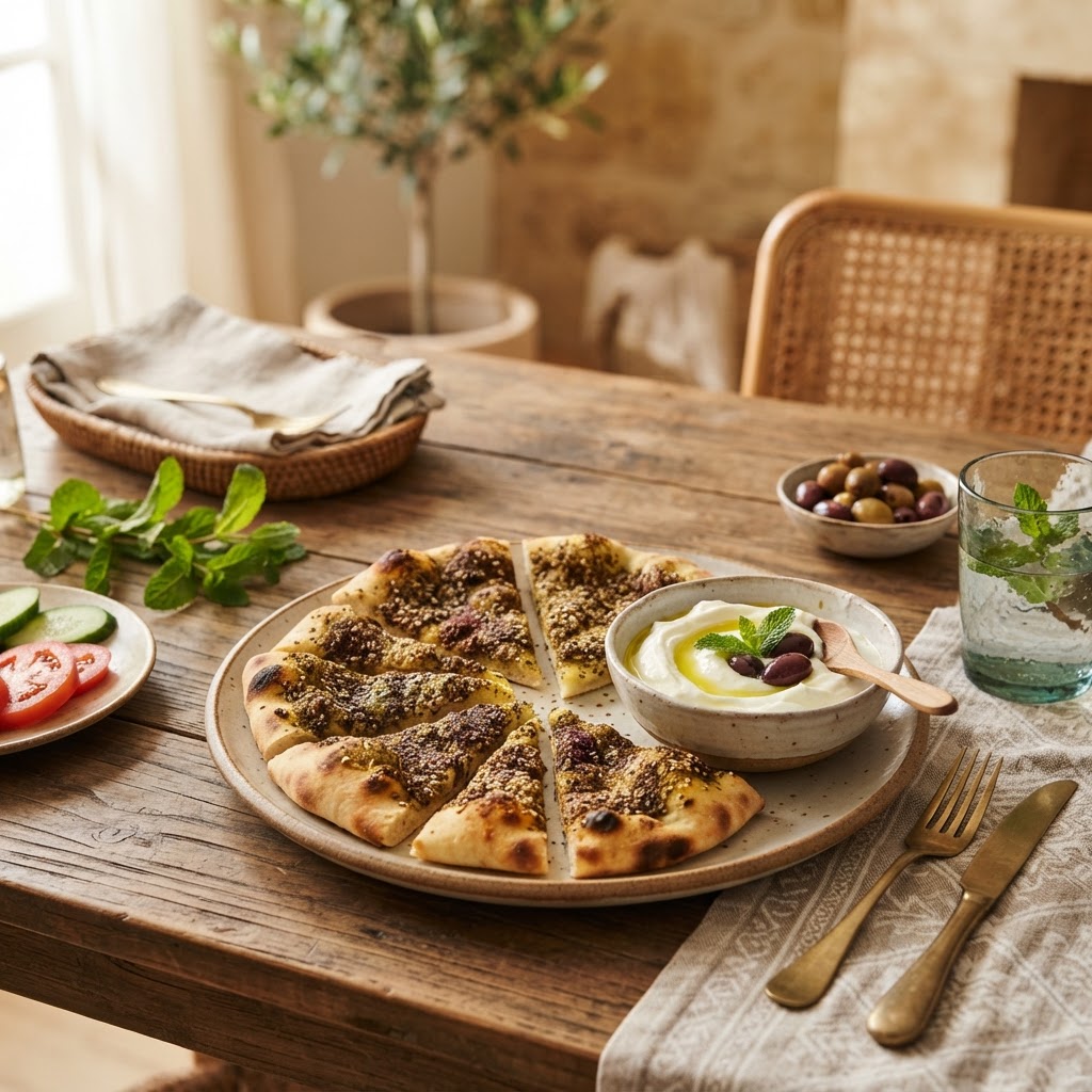 Manakish Za'atar Flatbread Bites with Labneh