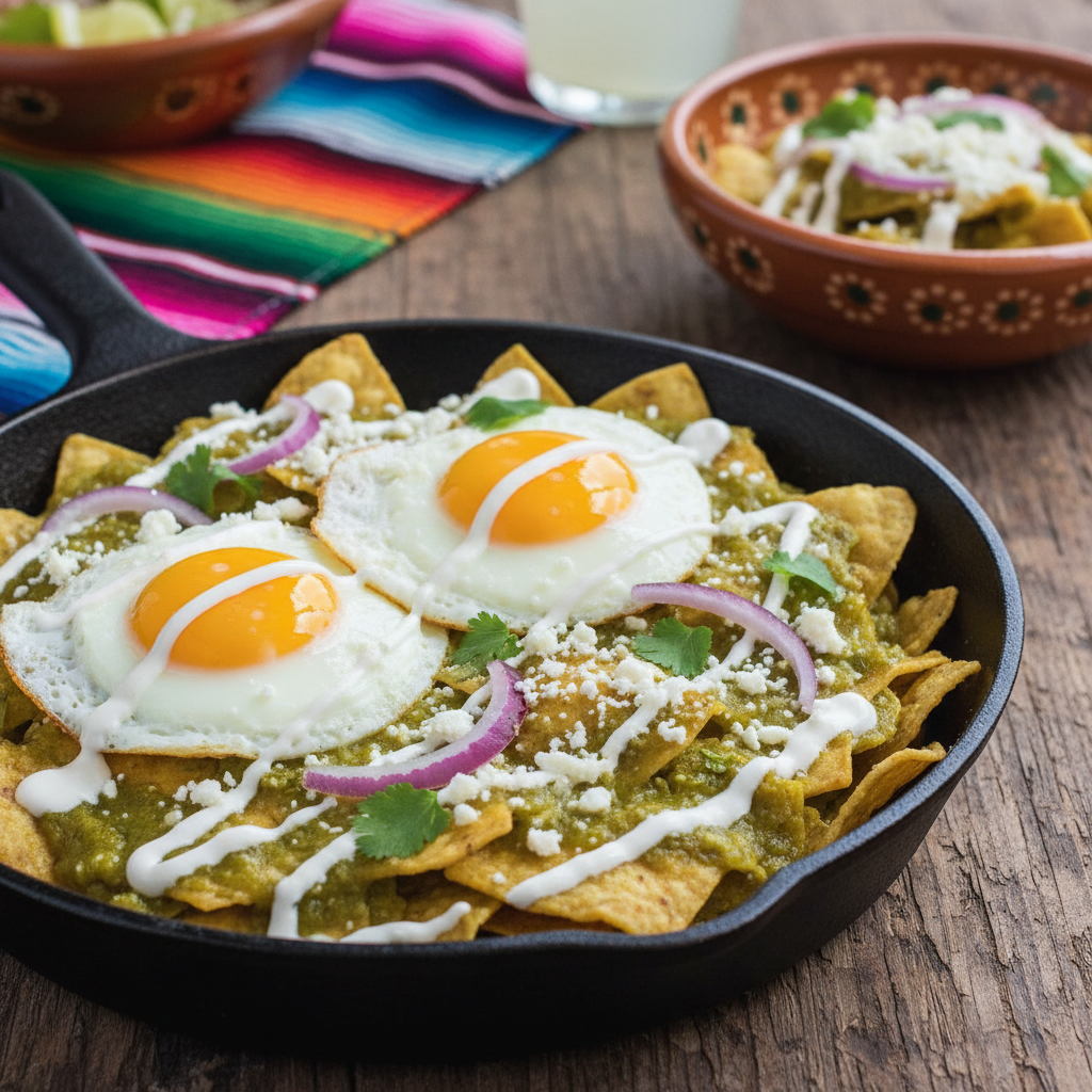 Chilaquiles Verdes with Fried Eggs & Cotija