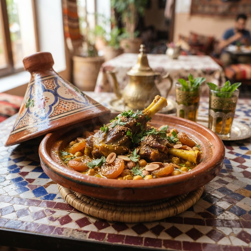 Moroccan Lamb Tagine with Apricots and Almonds