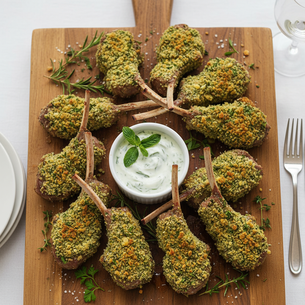 Herb-Crusted Lamb Lollipops with Mint Yogurt