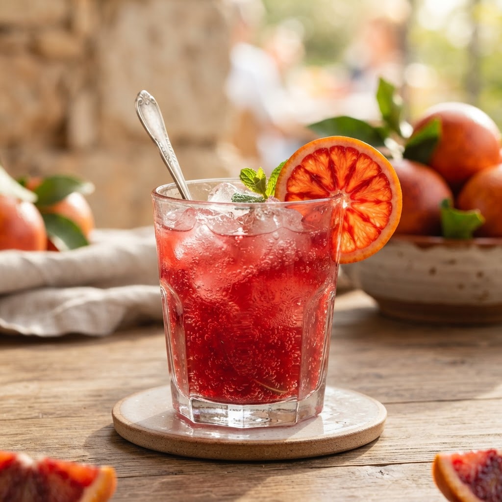 Italian Spremuta d'Arancia Rossa: Sicilian Blood Orange Sparkler