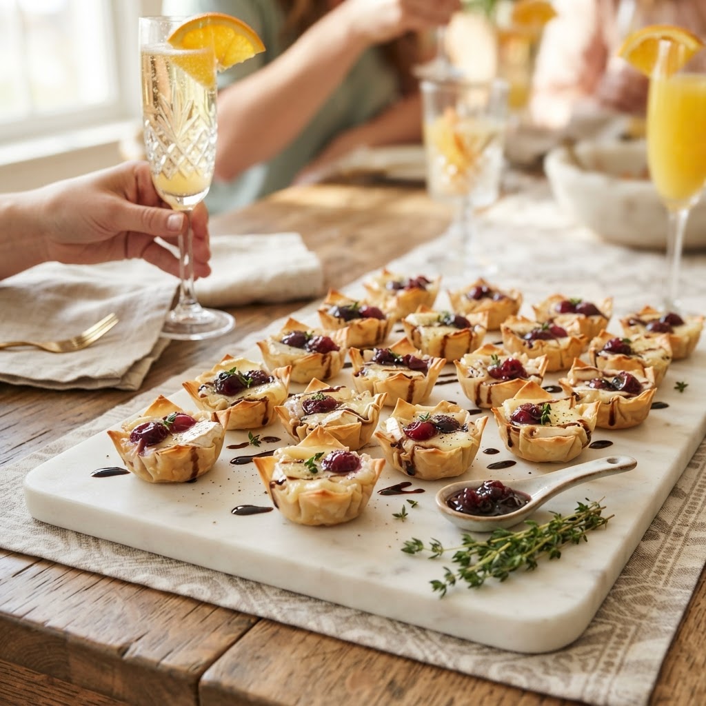 Michigan Cherry and Brie Bites with Hazelnut: The Traverse Bay Tart Cherry in a Golden Phyllo Cup