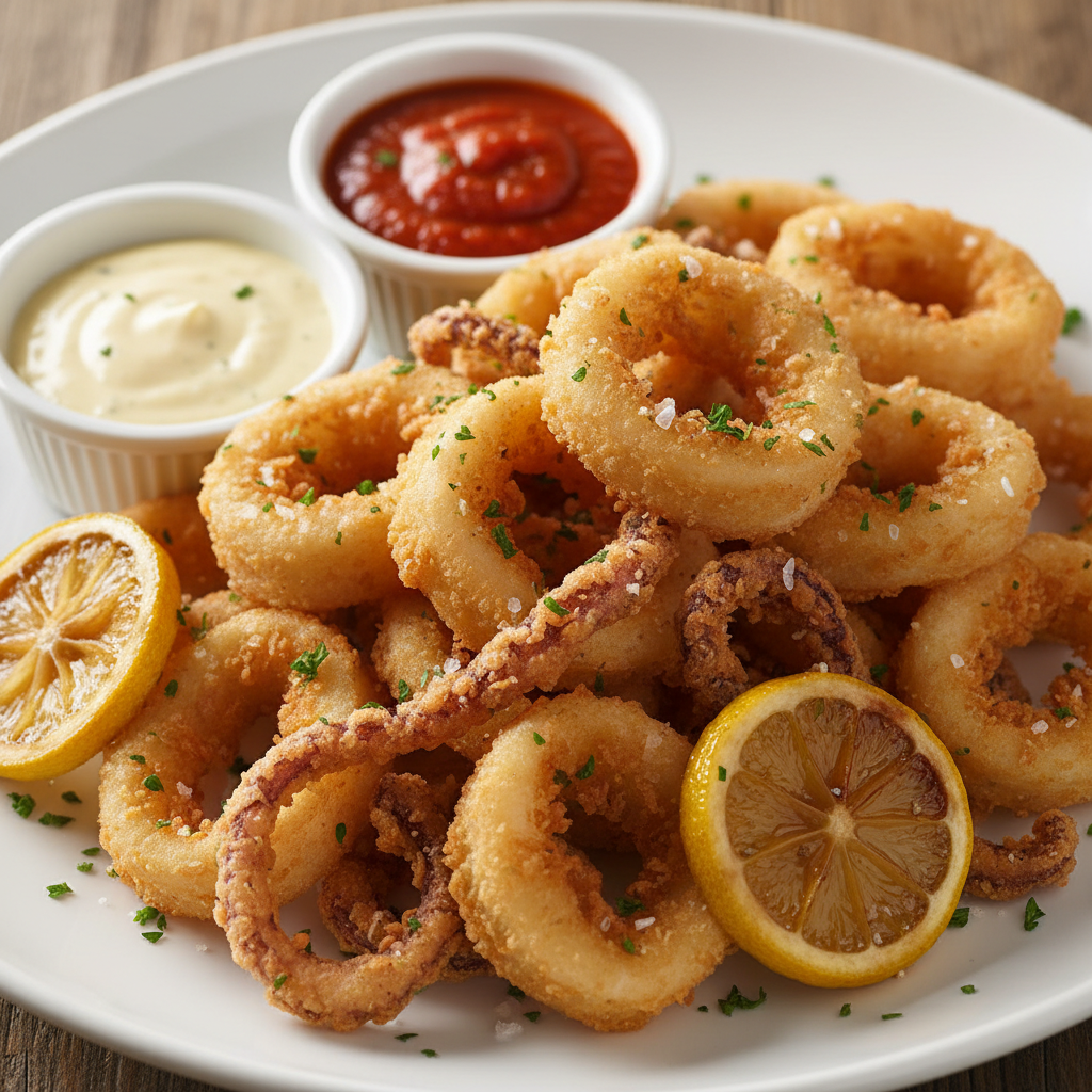 Fried Calamari with Lemon Aioli & Fried Lemon Wheels