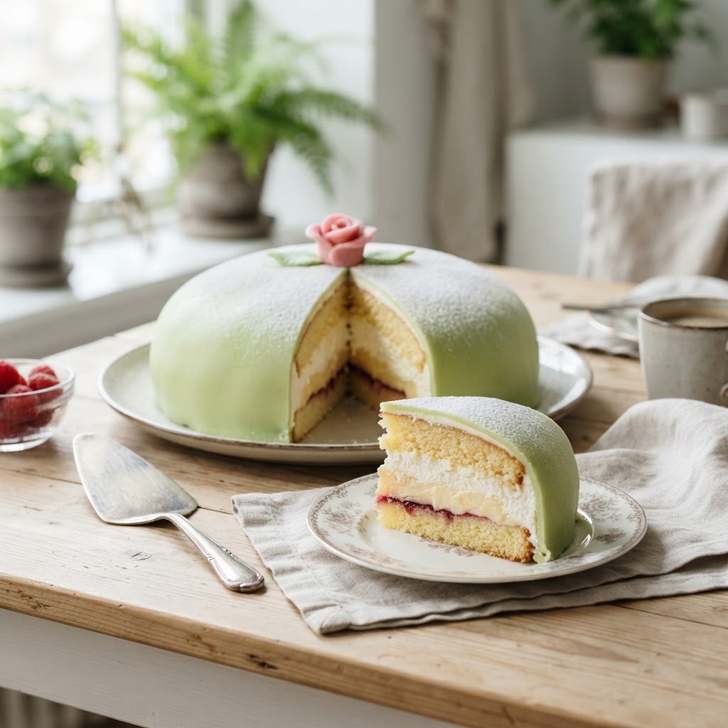 Prinsesstårta: The Swedish Princess Cake in Green Marzipan
