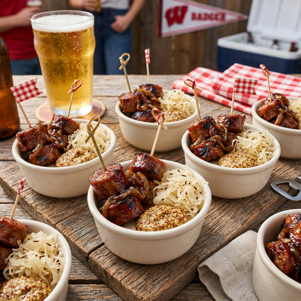Wisconsin Beer Brat Bites with Sauerkraut