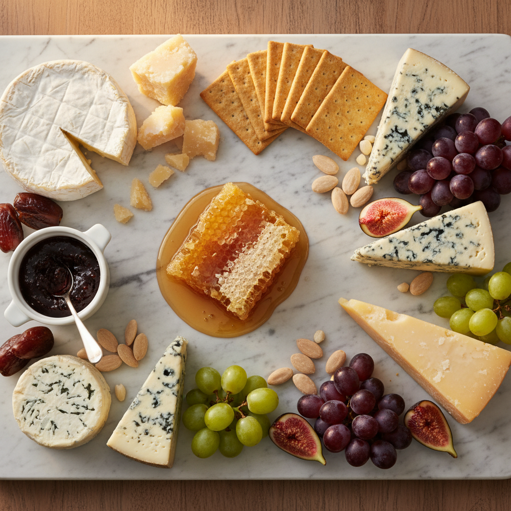Cheese Course with Honeycomb, Fig Preserves & Walnut Crackers