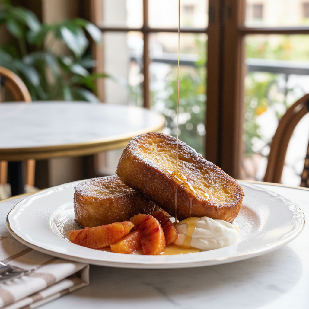 Pain Perdu with Crème Fraîche & Caramelized Oranges