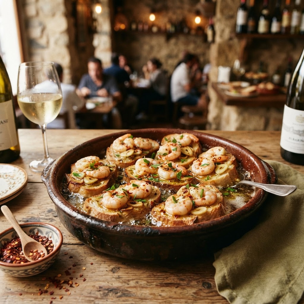 Spanish Gambas al Ajillo Toasts