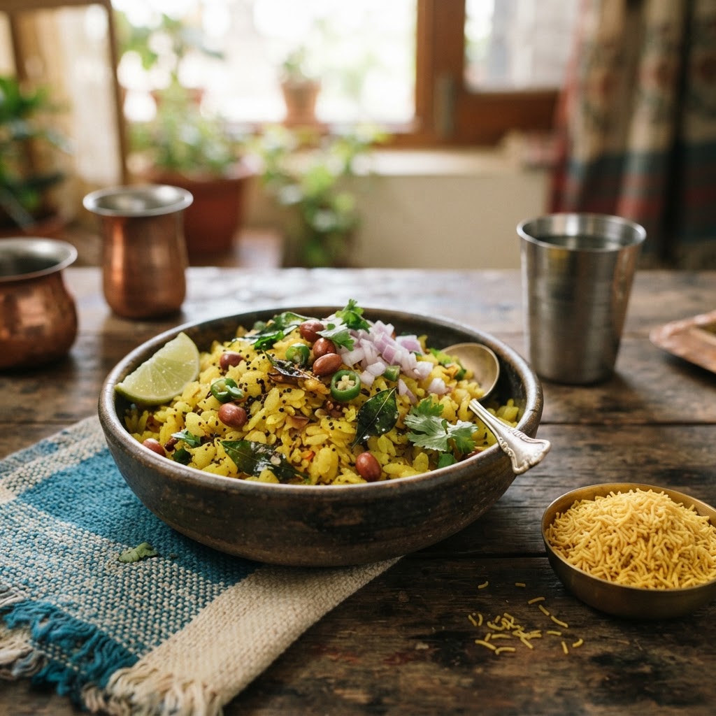 Poha: The Indian Flattened Rice Breakfast of Mustard Seeds, Curry Leaves, and Peanuts