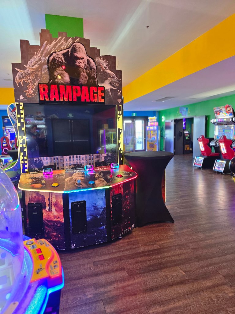 Couple enjoying arcade date night