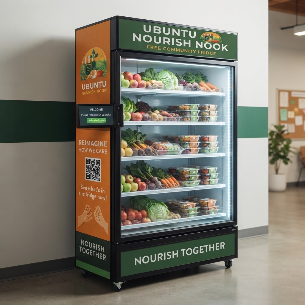 Ubuntu Nourish Nook community refrigerator stocked with fresh produce