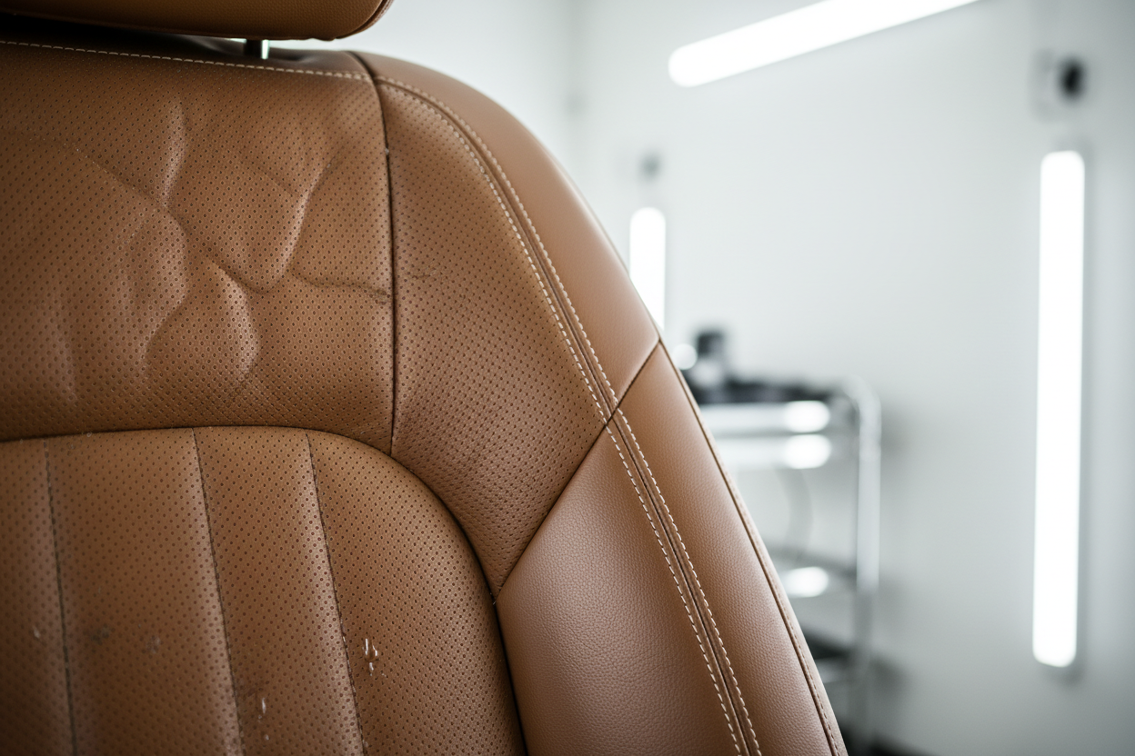 Premium leather car interior restoration showing pristine detailing results