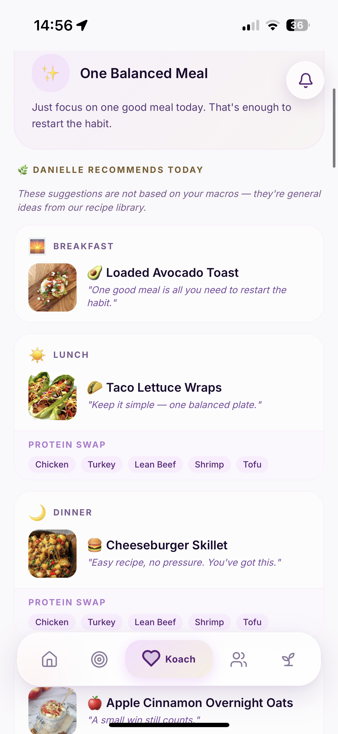 Mama Koach app — Nutrition
